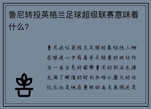 鲁尼转投英格兰足球超级联赛意味着什么？